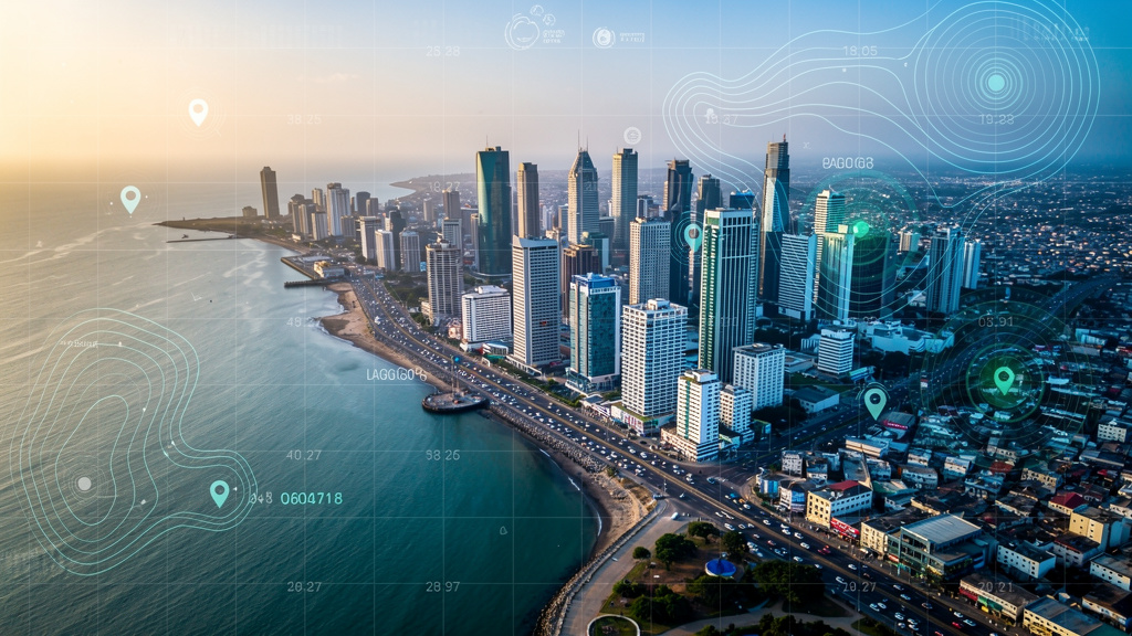 Aerial view of Nigerian landscape with geospatial technology